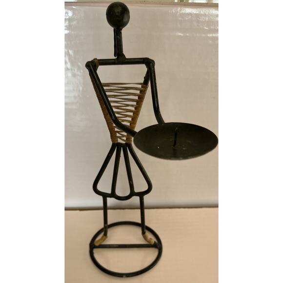 Laurdis Lonberg~Rattan~Metal Woman / Man Raffia Candleholder Vintage 80’s/90�� - Picture 5 of 7